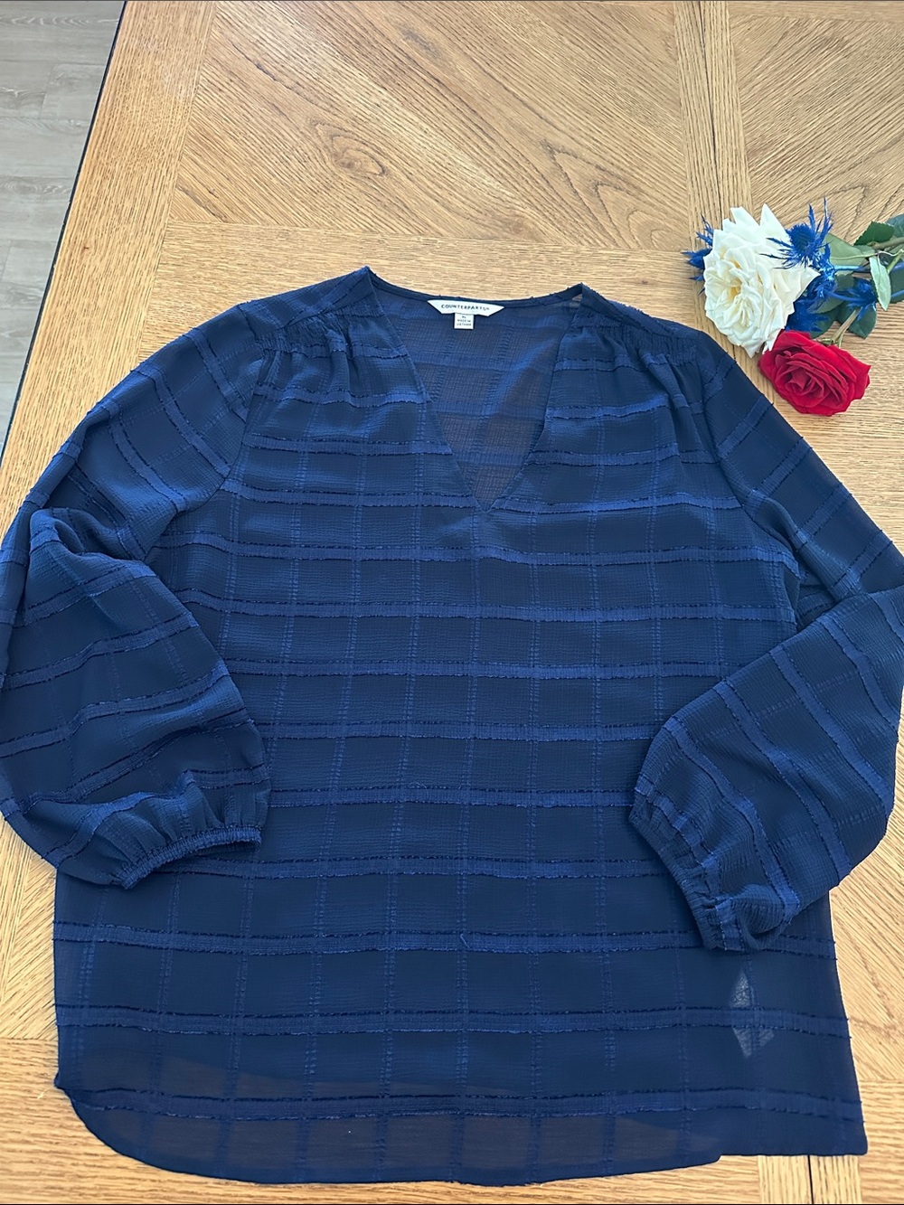 Counterparts Navy Textured V-Neck Top